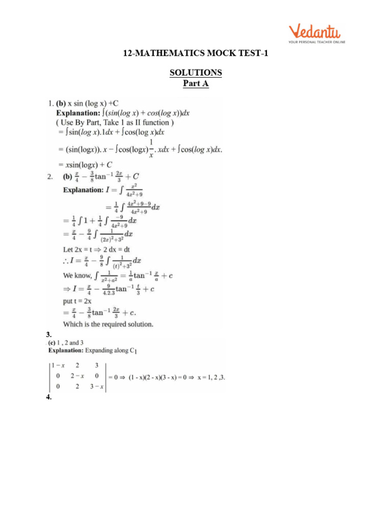 12-Mathematics Mock Test-1 (S) | PDF
