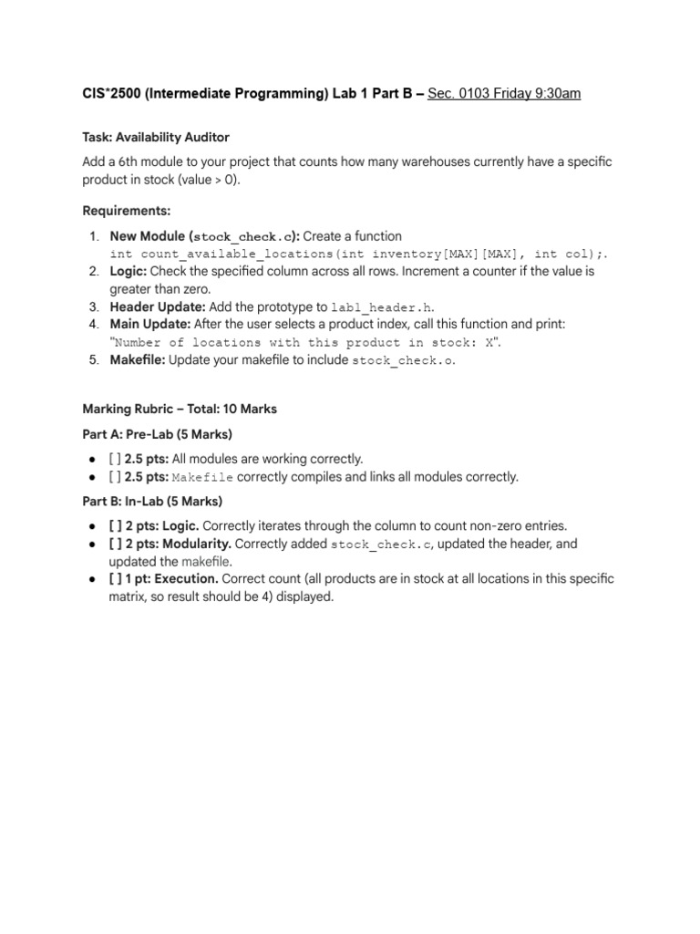Lab 1 - Part B Section 0103 | PDF