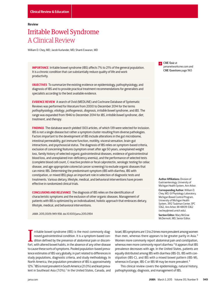 Irritable Bowel Syndrome a Clinical Review | PDF | Irritable Bowel ...