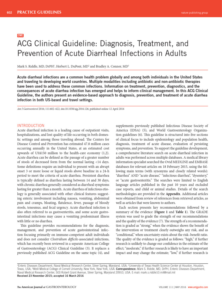 Acg Clinical Guideline Diagnosis, Treatment, And.14 | PDF | Diarrhea ...