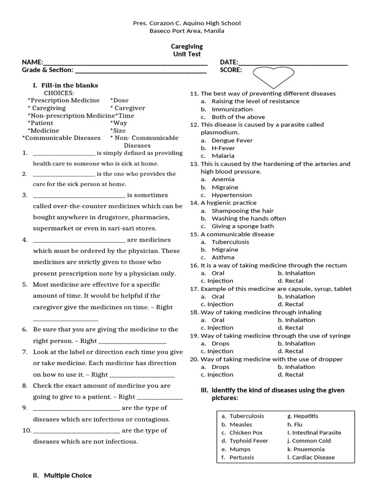 Periodic Test - Caregiving | PDF | Infection | Pharmacy