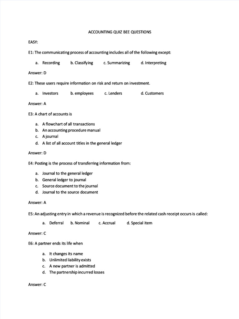 PDF Accounting Quiz Bee Questions Compress | PDF | Debits And Credits ...