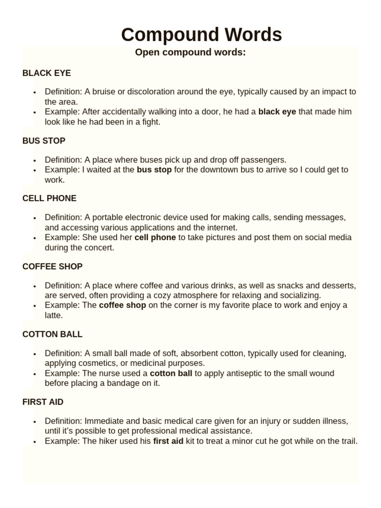 Compound Words | PDF | Well Being | Salad