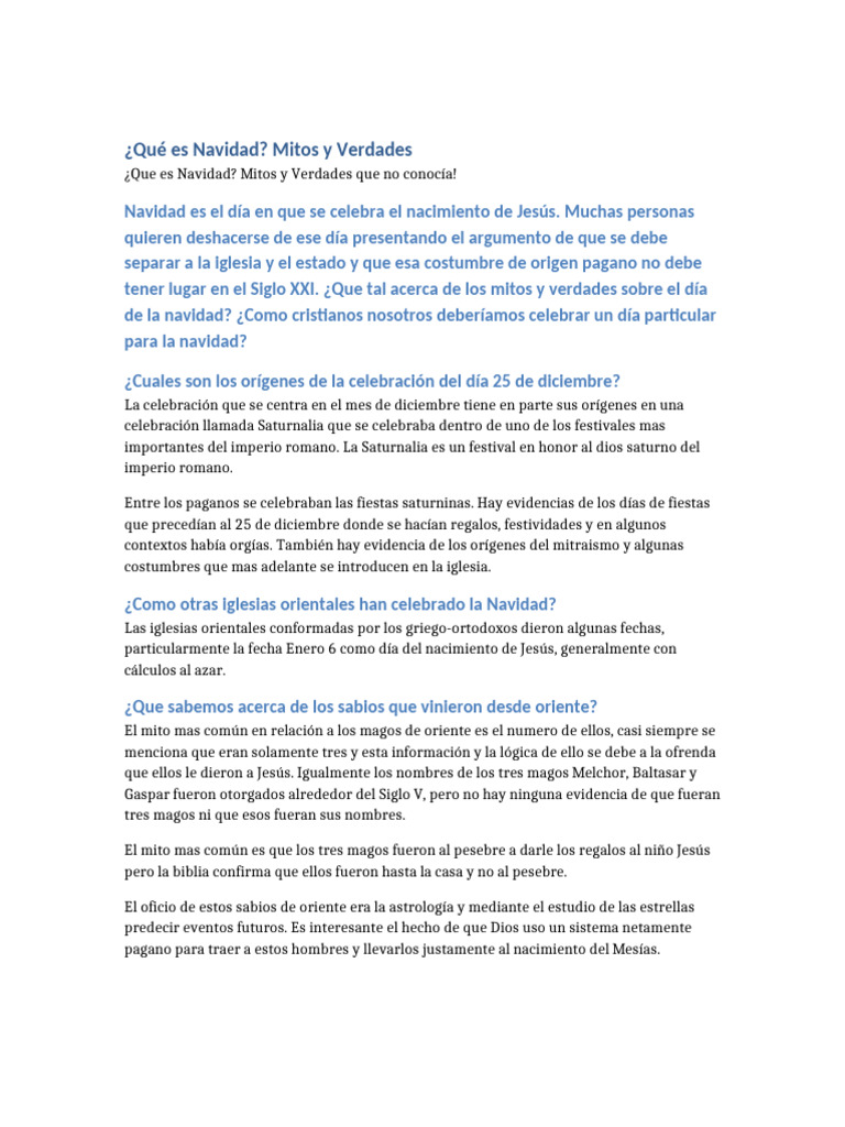 Navidad Mitos Verdades | PDF | Navidad | Natividad De Jesus