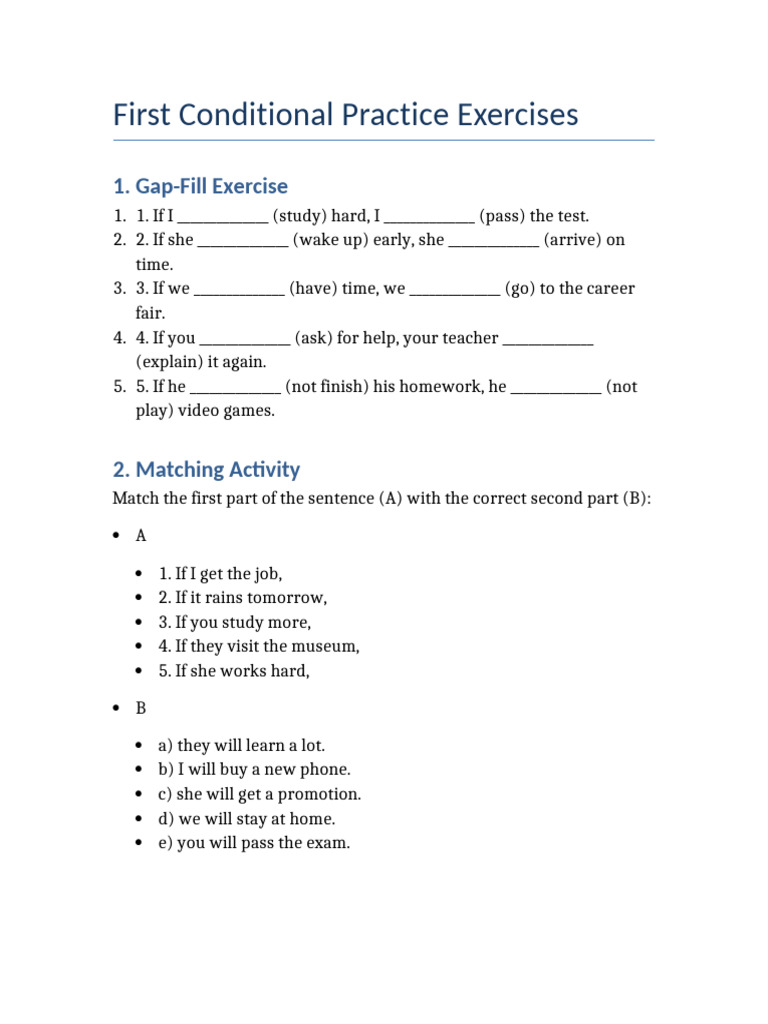 First Conditional Practice Exercises | PDF