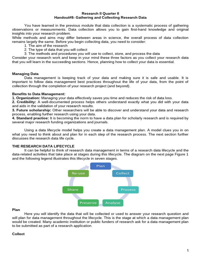Handout13 Research2 Researchdata Part II | PDF | Data | Data Management