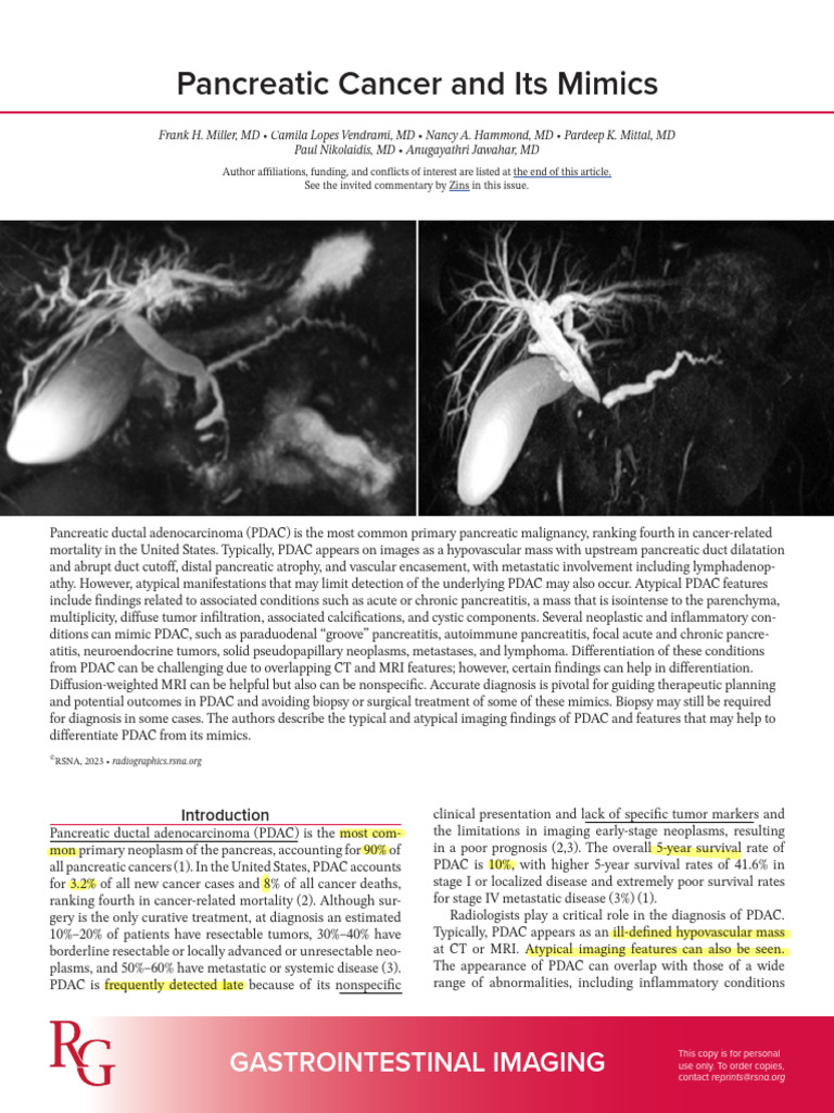 Pancreatic Cancer and Its Mimics 2 | PDF | Pancreatic Cancer | Pancreas