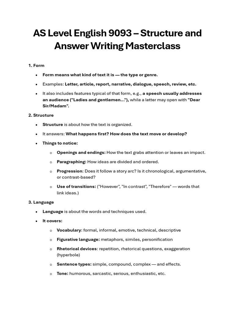Eng Lang - Answer Writing and Structure Masterclass Huh | PDF ...