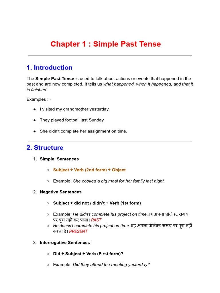 English Past Tense - 4 Chapters | PDF | Grammatical Tense