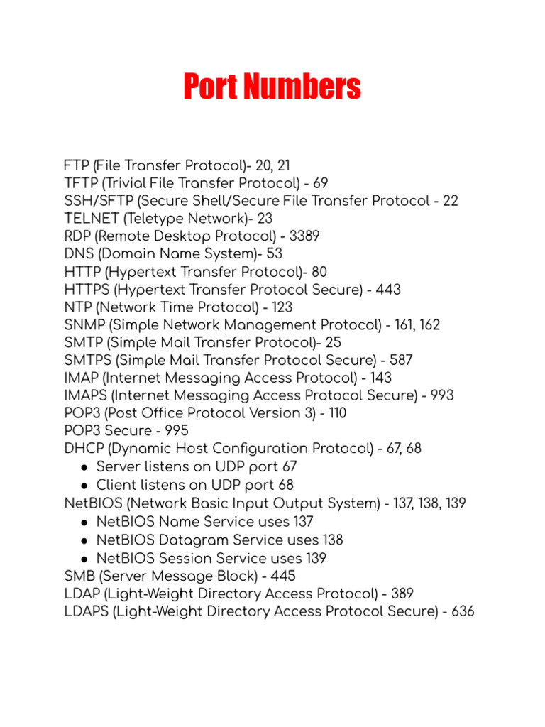 Port Numbers Cheat Sheet | PDF
