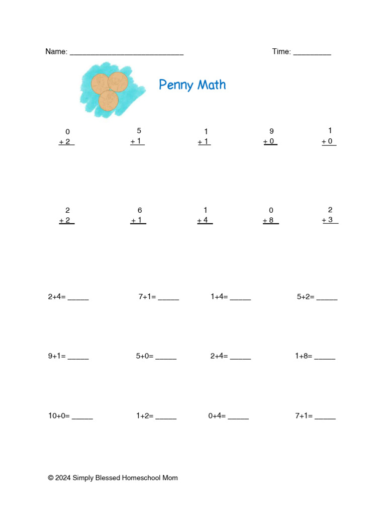 Penny Math: Name: - Time | PDF