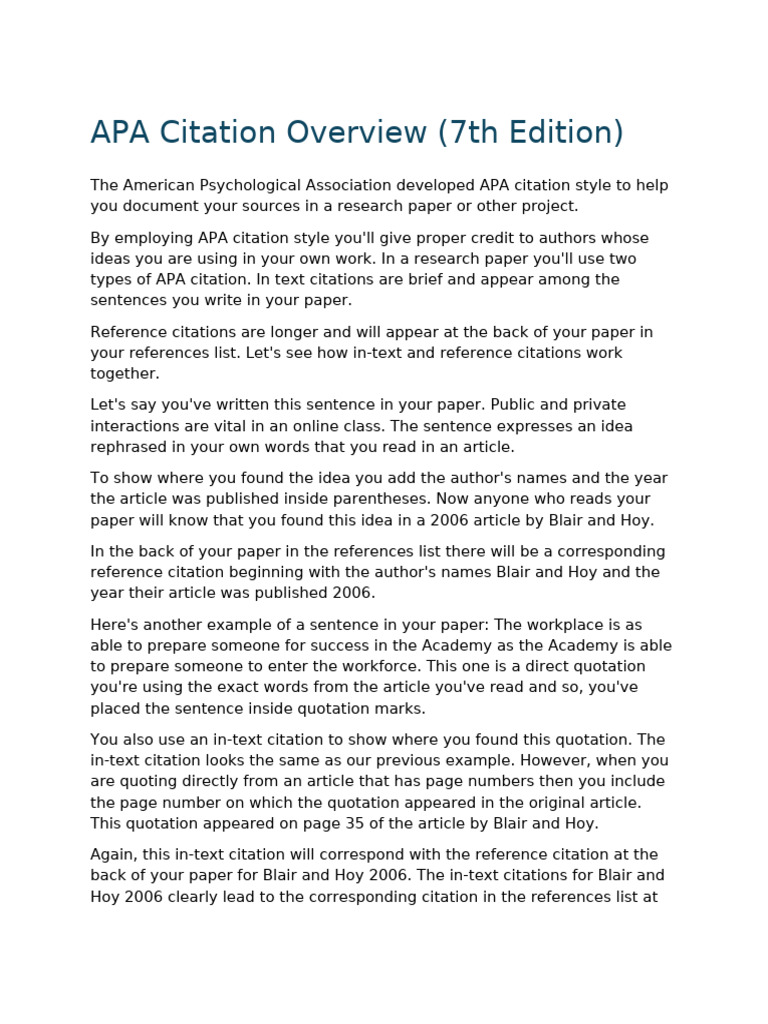 APA Citation Overview 7th Edition Transcript | PDF | Citation | Digital ...