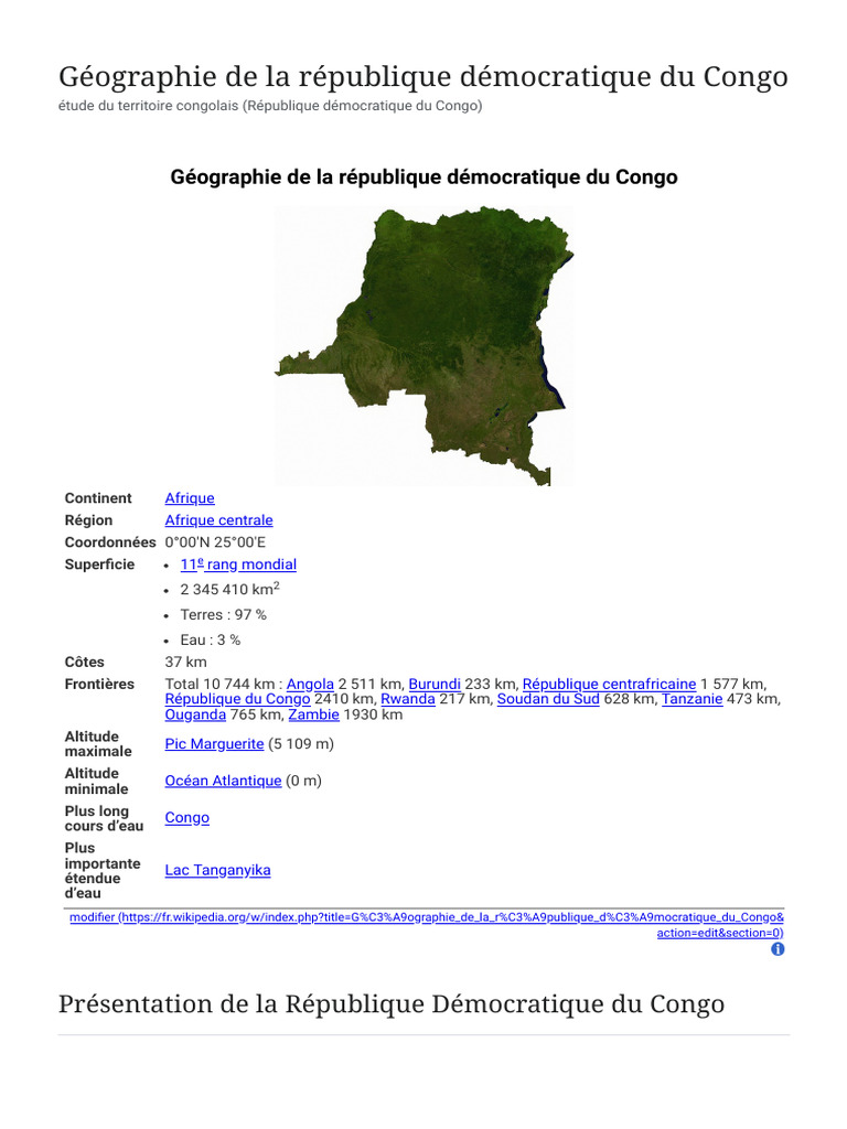 Géographie de La République Démocratique Du Congo - Wikipédia | PDF ...