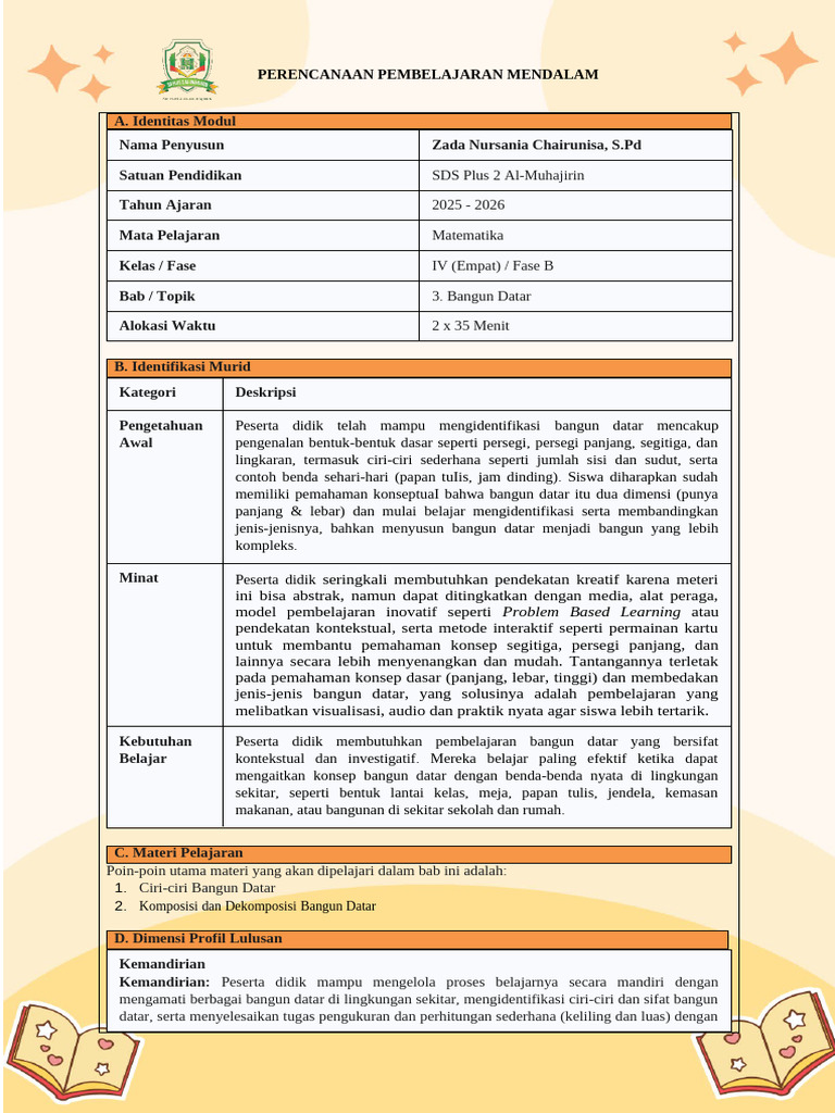 Modul Ajar Matematika Pertemuan 1 (Bangun Datar) | PDF