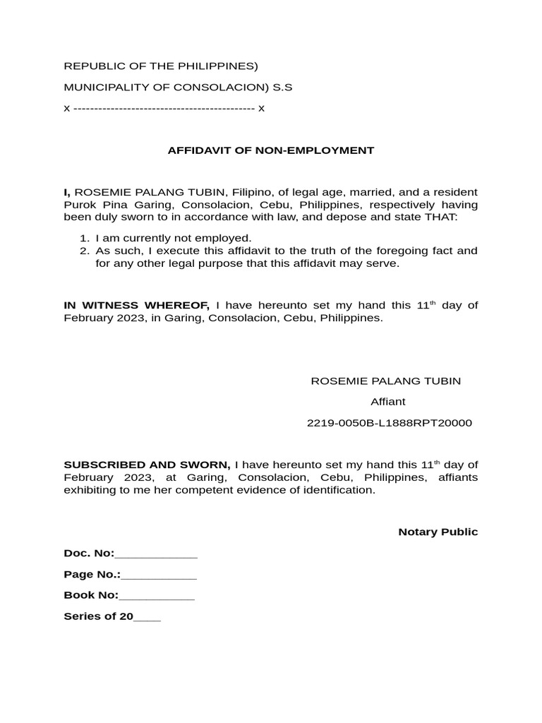 Affidavit of Non-Employment | PDF