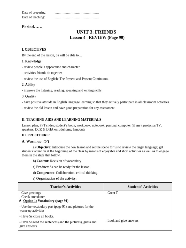 Giáo Án Tiếng Anh 6 Smart World UNIT 3 - LESSON 4 - REVIEW | PDF ...