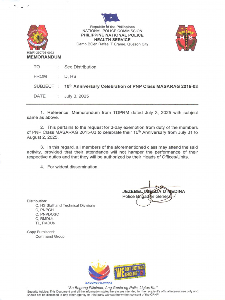 10th Anniversary Celebration of PNP Class MASARAG 2015-03 | PDF
