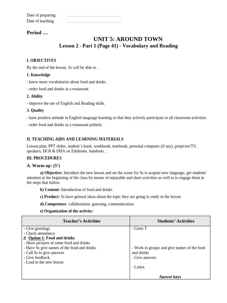 Giáo Án Tiếng Anh 6 Smart World UNIT 5 - LESSON 2 - PART 1 - Vocabulary ...