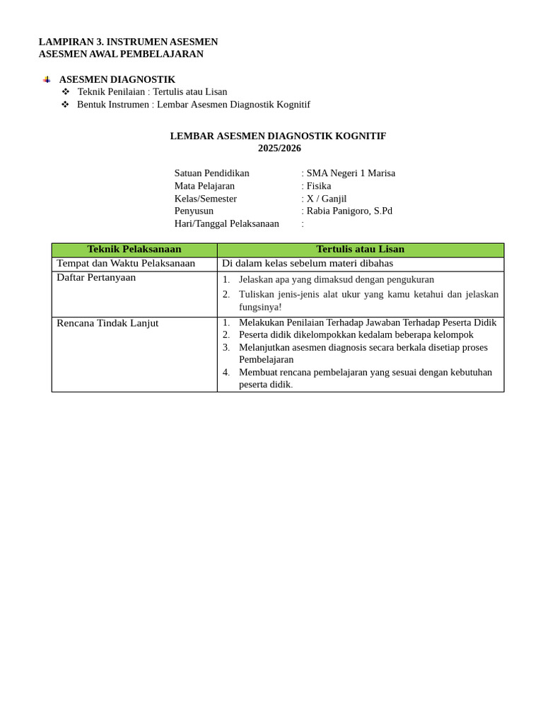 Lampiran 3 Instrumen Asesmen | PDF