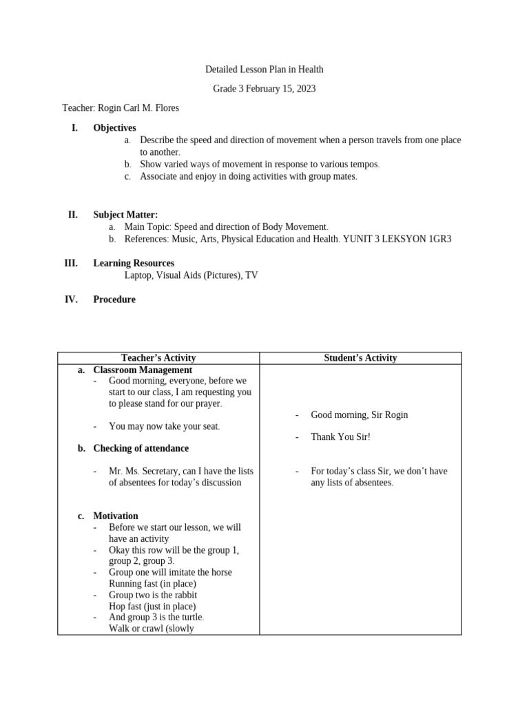 Detailed Lesson Plan in HEALTH | PDF | Learning