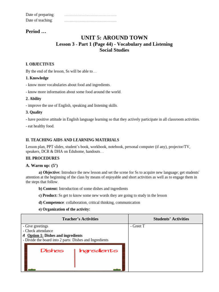 Giáo Án Tiếng Anh 6 Smart World UNIT 5 - LESSON 3 - PART 1 - Vocabulary ...