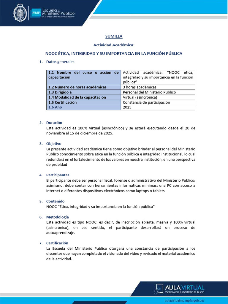 Sumilla Nooc Etica Integridad | PDF