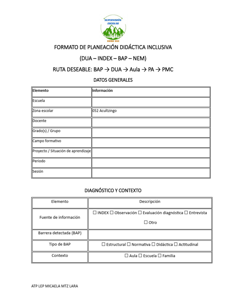 Anexo 4 Formato de Planeación Didáctica Inclusiva | PDF | Aprendizaje ...