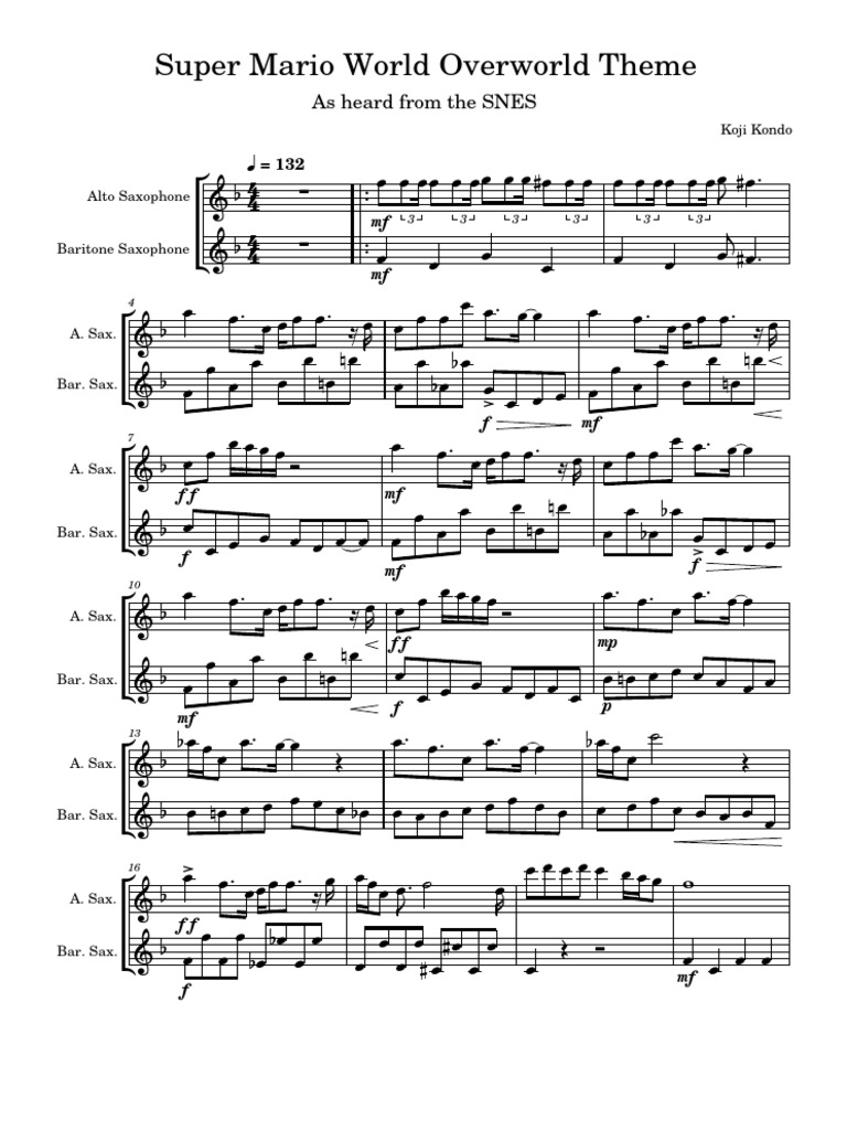 2super Mario World Overworld Theme (Saxophone SATB) | PDF | Nintendo ...