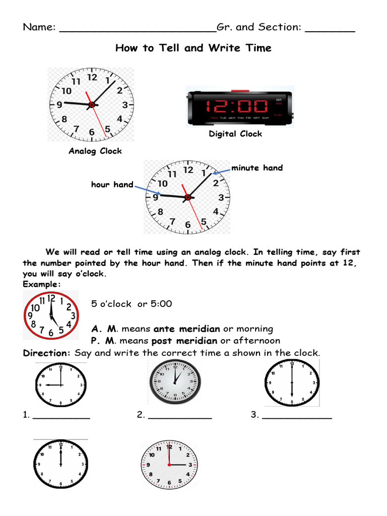 How To Tell and Write Time | PDF