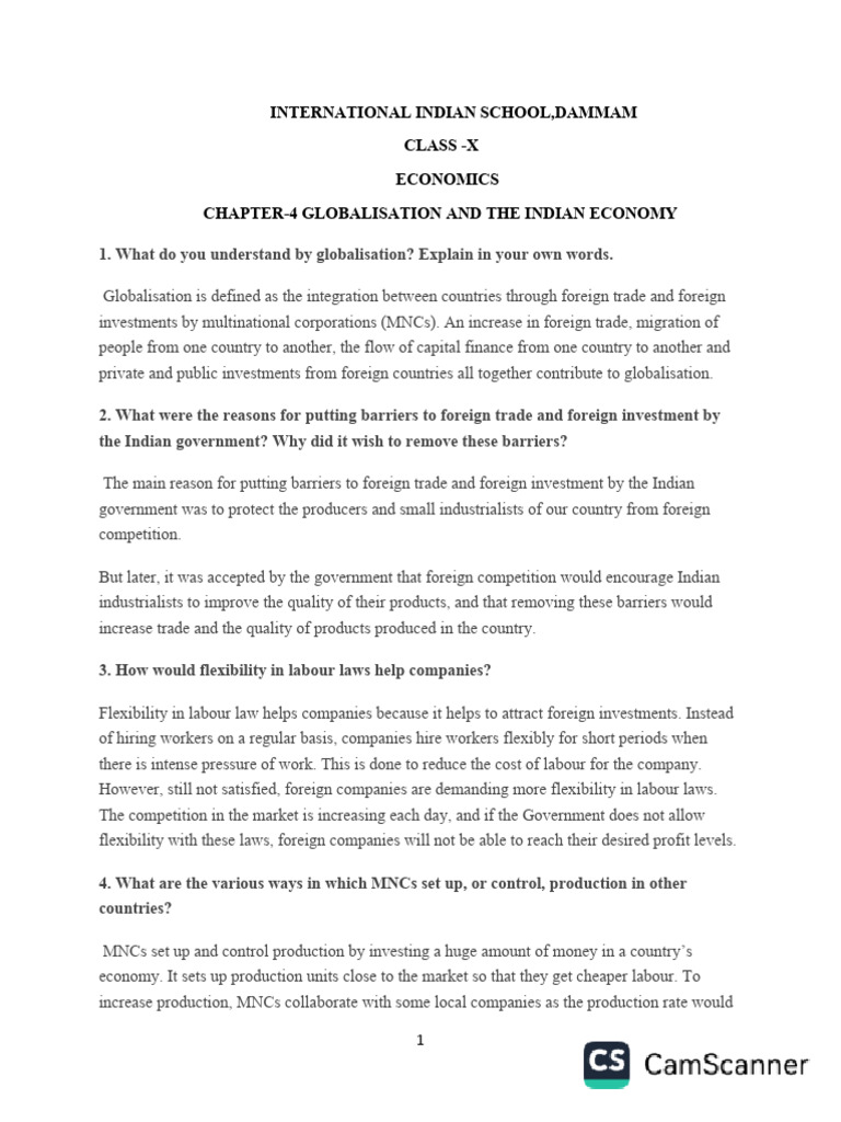 Chapter - 4 Globalisation and The Indian Economy-1 | PDF ...