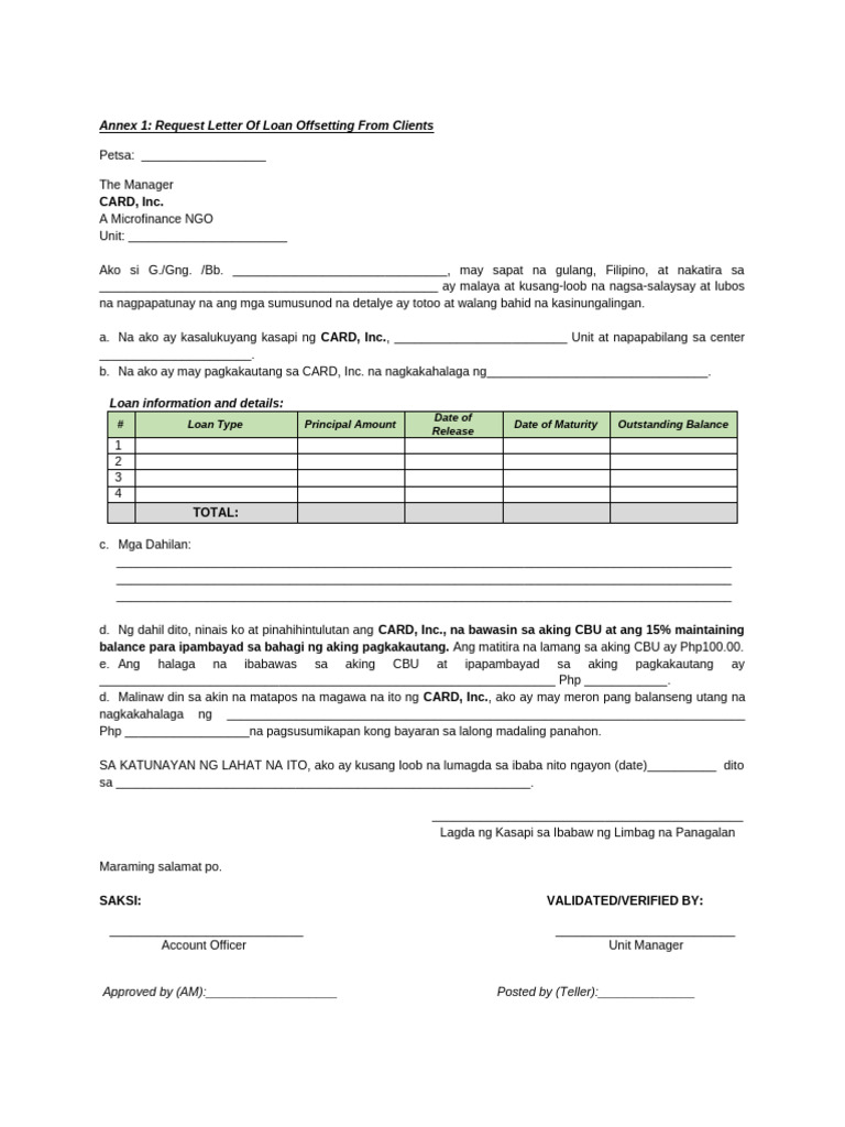 Op Memo No. 118, S-2025 ANNEX 1 Client Request Letter For Loan ...
