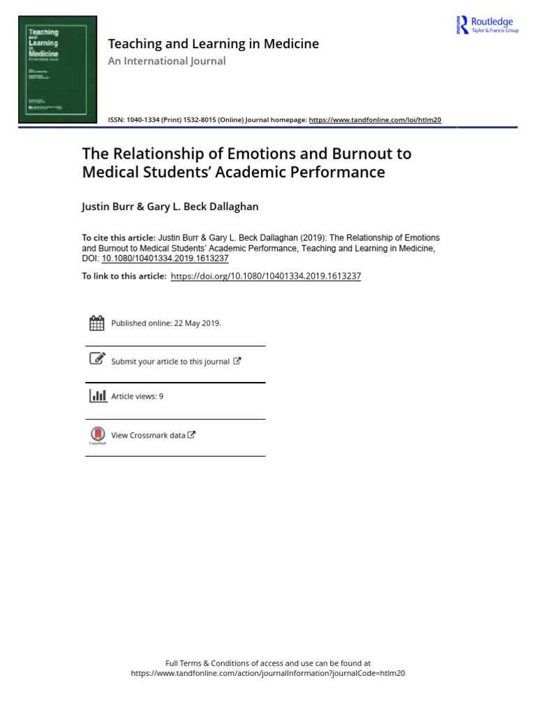 The Relationship of Emotions and Burnout To Medical Students' Academic ...