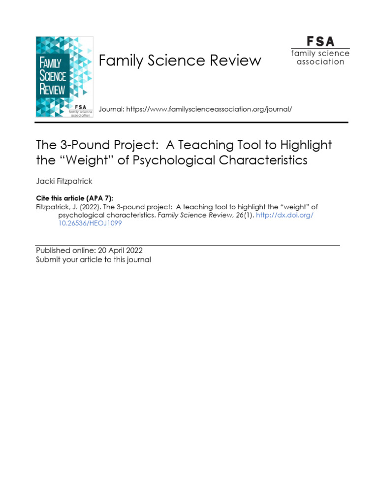 FSR V26 1 - Fitzpatrick | PDF | Psychotherapy | Learning