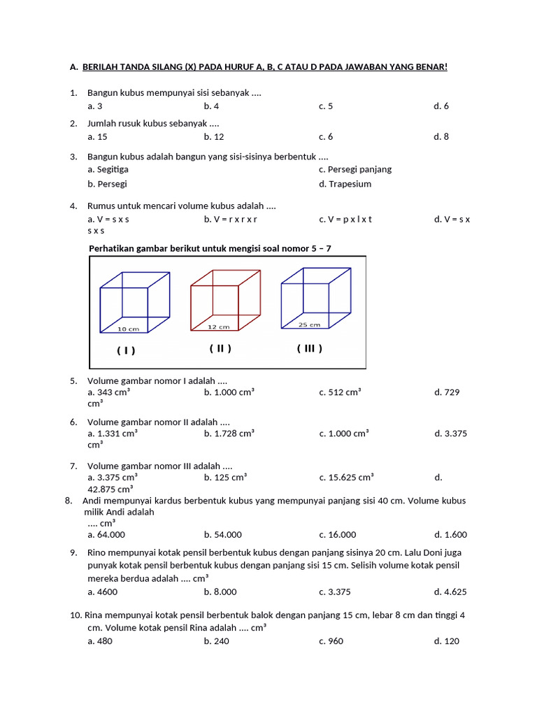 Soal Matematika Kelas 4 SD Kubus Dan Balok | PDF