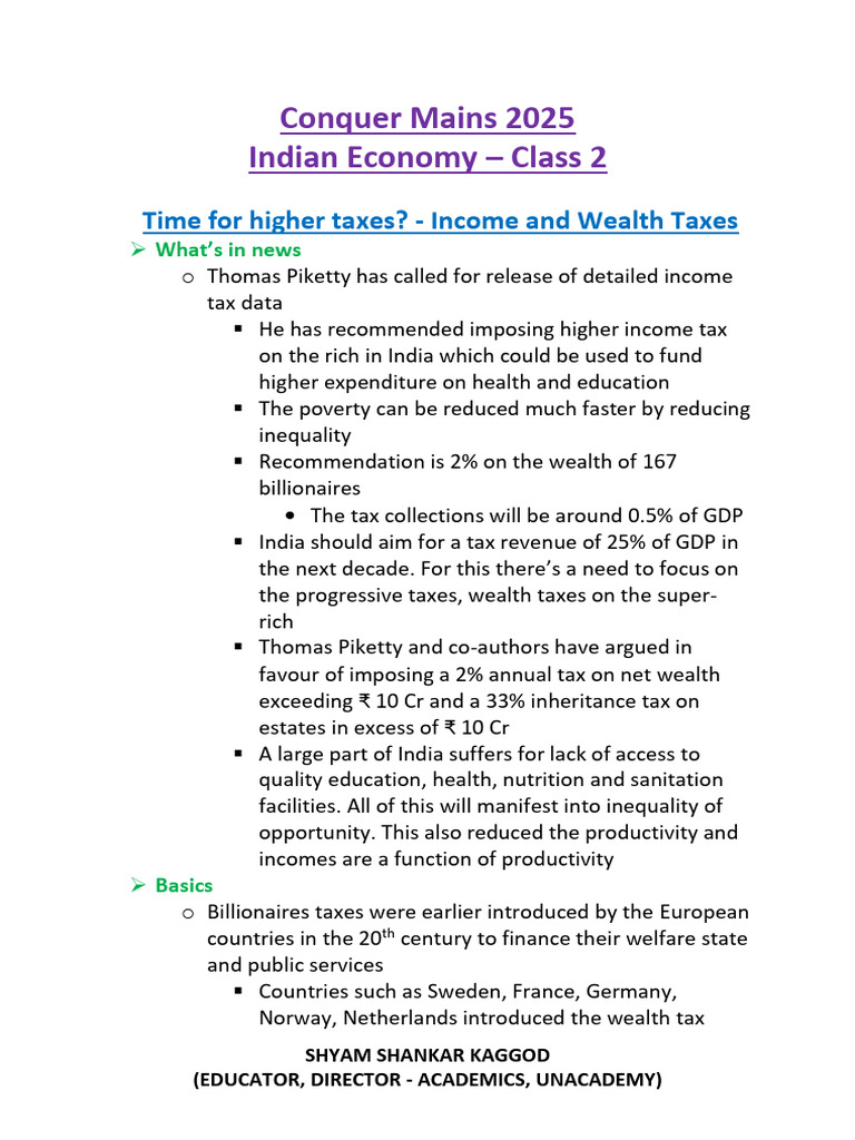 Conquer Mains Class 2 Notes | PDF | Taxes | Economic Inequality