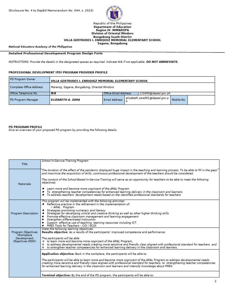 VGIEMES - Detailed Professional Development Program Design Form | PDF ...