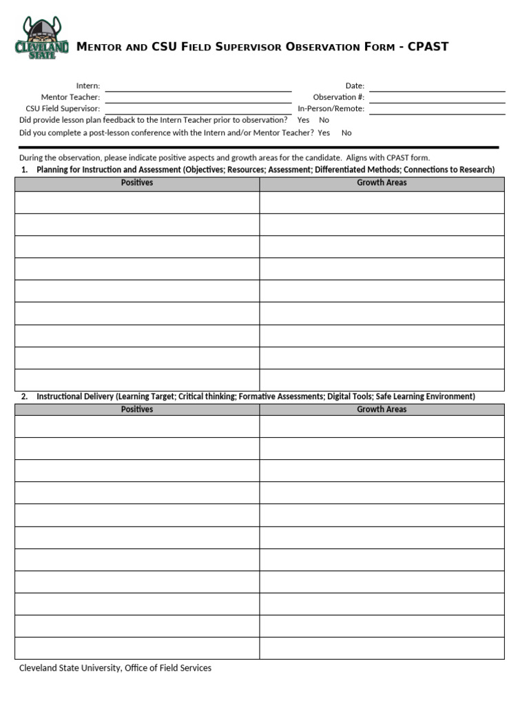 Supervision Mentor Observation Form Cpast | PDF