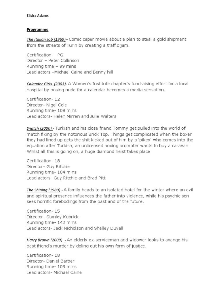 Task - Film Programme | PDF