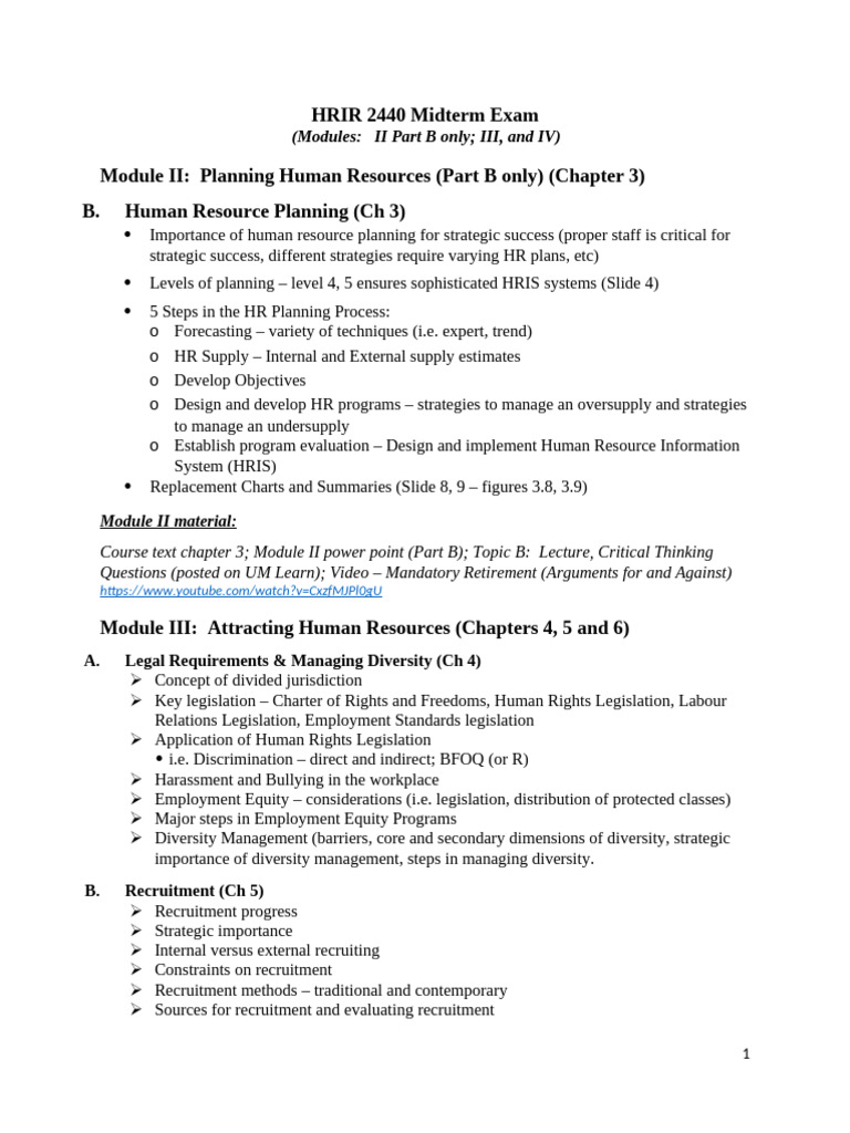 HRIR 2440 Midterm Exam Overview | PDF | Performance Appraisal | Recruitment