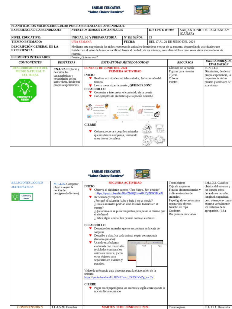 Planificacion Julio Agosto | PDF | Mascota | Aprendizaje