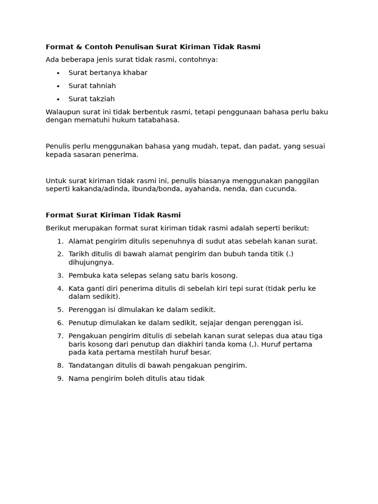 Format Surat Tidak Rasmi | PDF