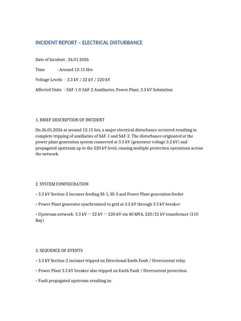Electrical Incident Report 26-01-2026 | PDF | Electricity | Electrical ...