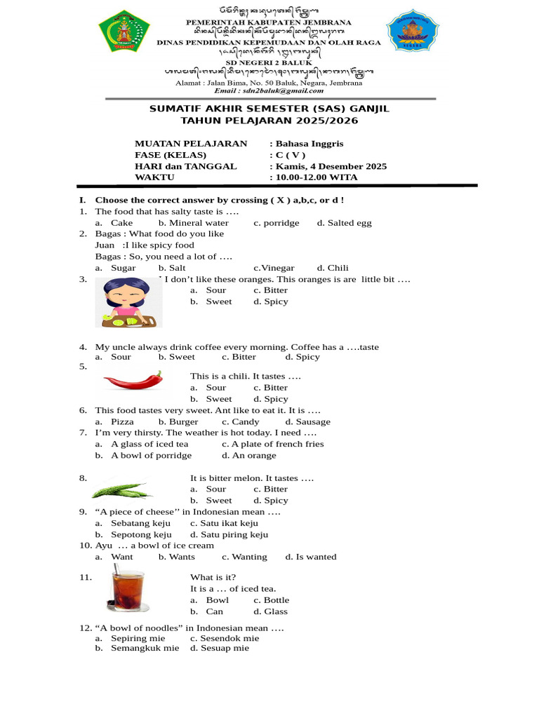 Sas 1 Bhs Inggris Kls 5 | PDF | Foods | Cuisine