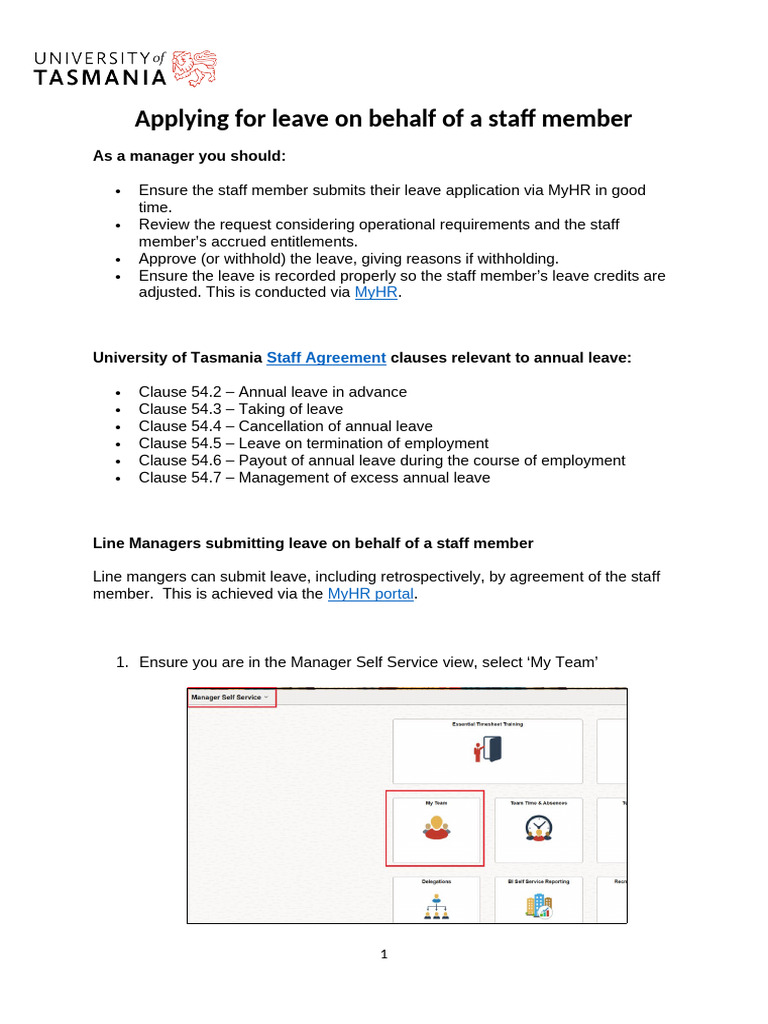 Applying For Leave On Behalf of A Staff Member | PDF
