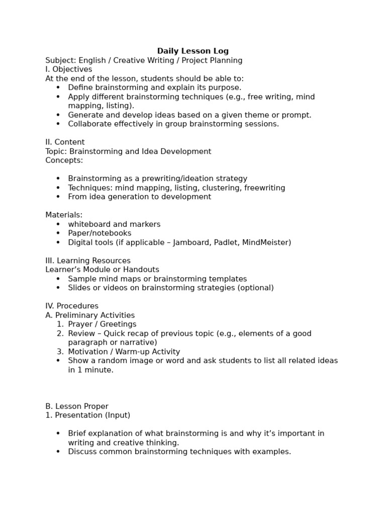 LP Lesson2 Brainstorming | PDF