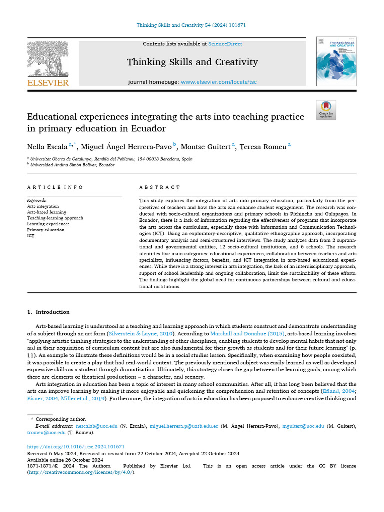 Educational Experiences Integrating the Arts Into Teaching Practice in ...
