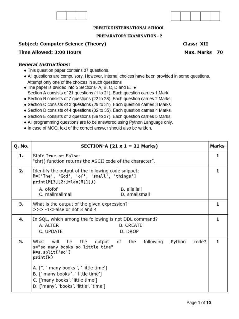 QP PB-1 Xii CS 2025-26 | PDF | Computer Network | Databases