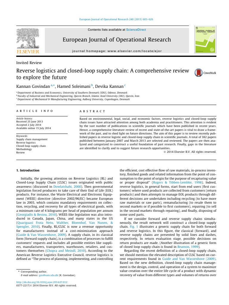 EJOR15G-Reverse Logistics and Closed-loop Supply Chain a Comprehensive ...