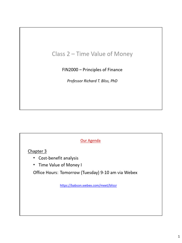 Fin2000 s2026 Class 2 Handout | PDF | Time Value Of Money | Interest
