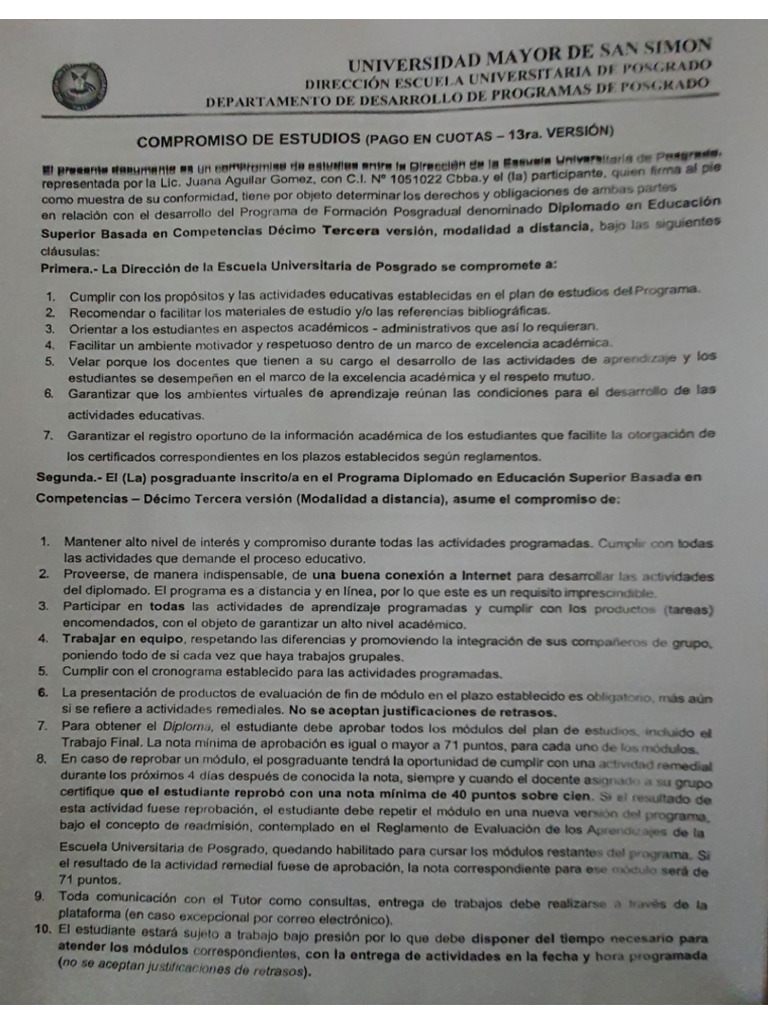 Compromiso de Estudio Rodrigo Gonzalo Flores Acosta | PDF